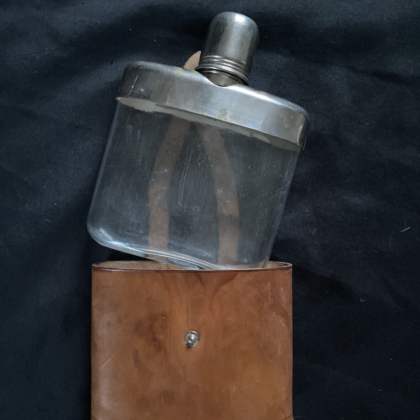 Vintage Hip Flask in Leather case marked Gottfried Hagen A.G. Koln Kalk - 9365