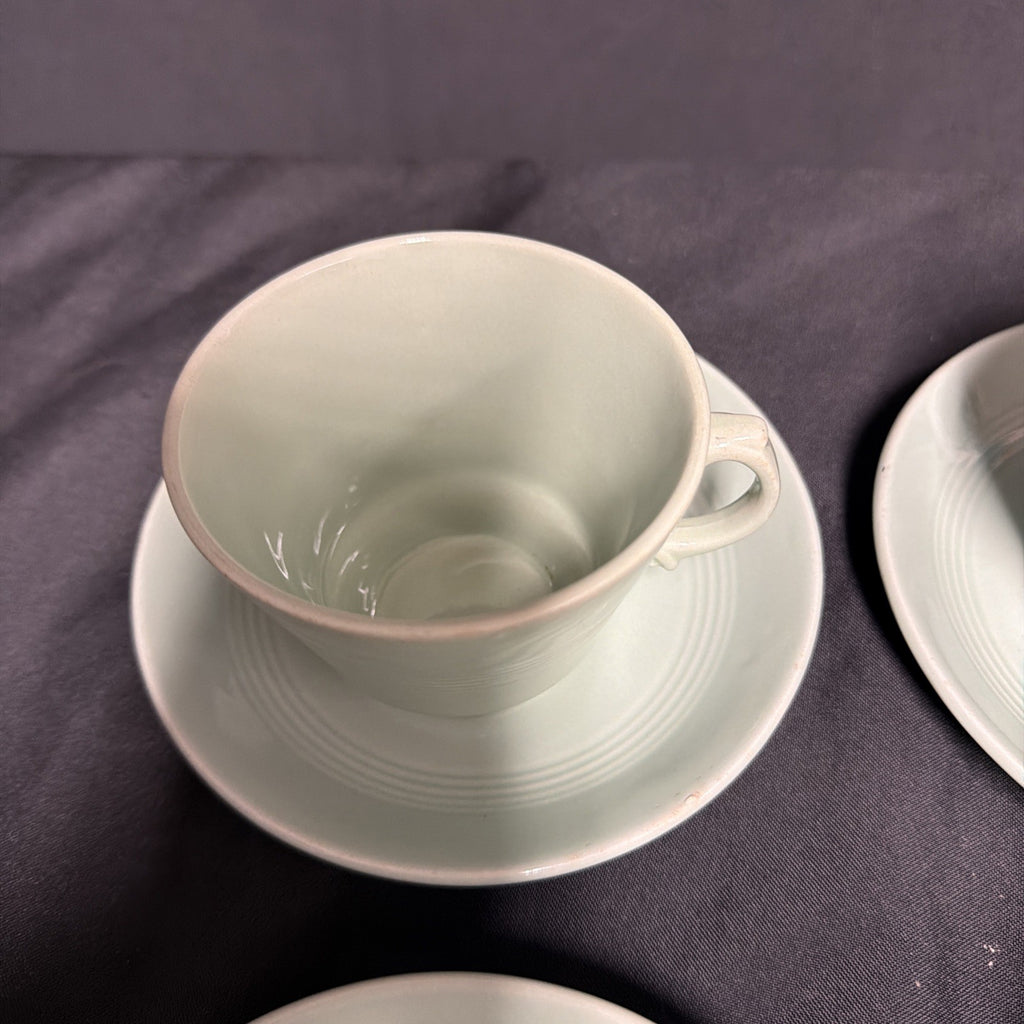 Wood's Ware Beryl Utility Green 1940's Ceramic Tea Cup & saucer x 4 - (1918) 