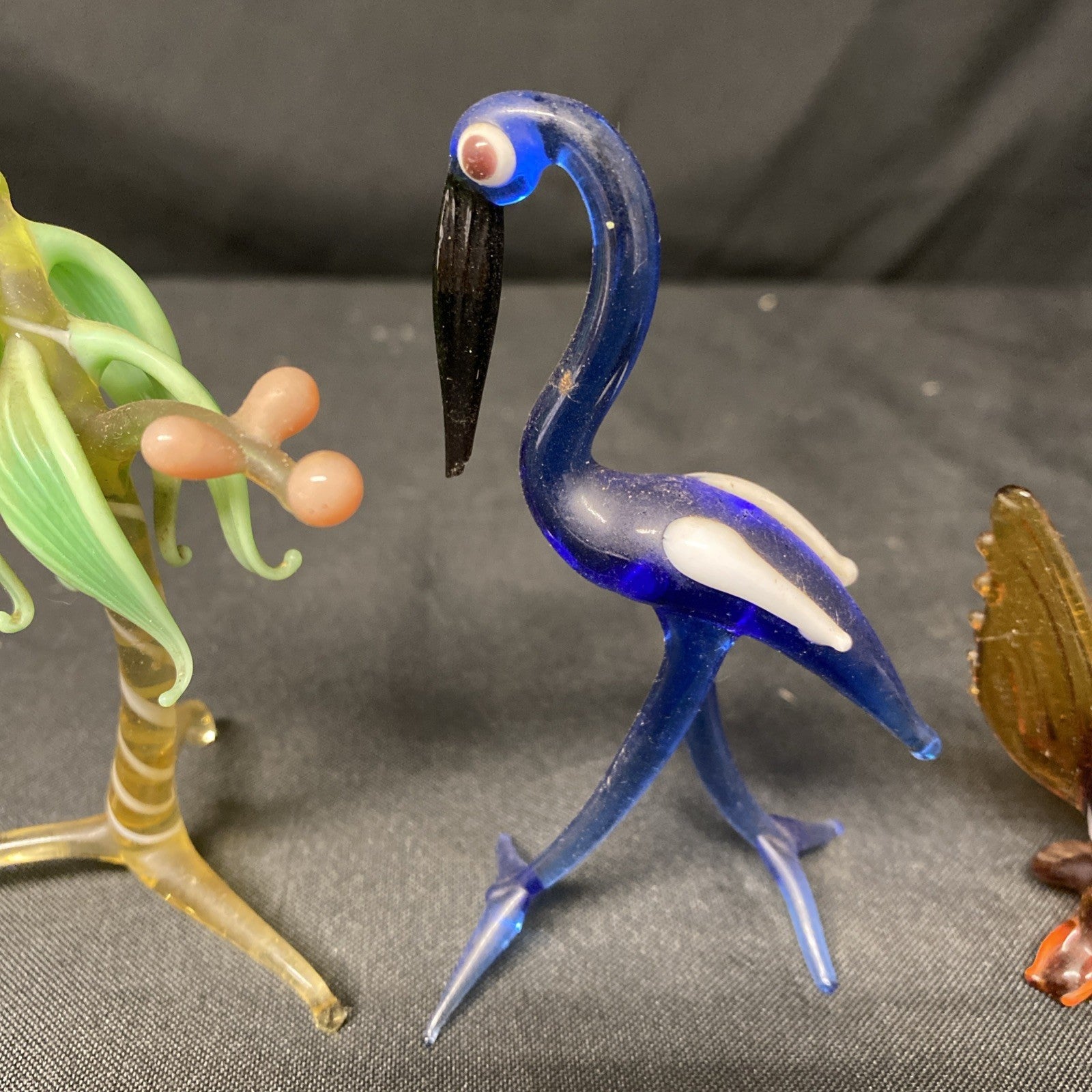 Murano x 3 1970's Glass figures Palm Tree, Owl, Heron - (1640