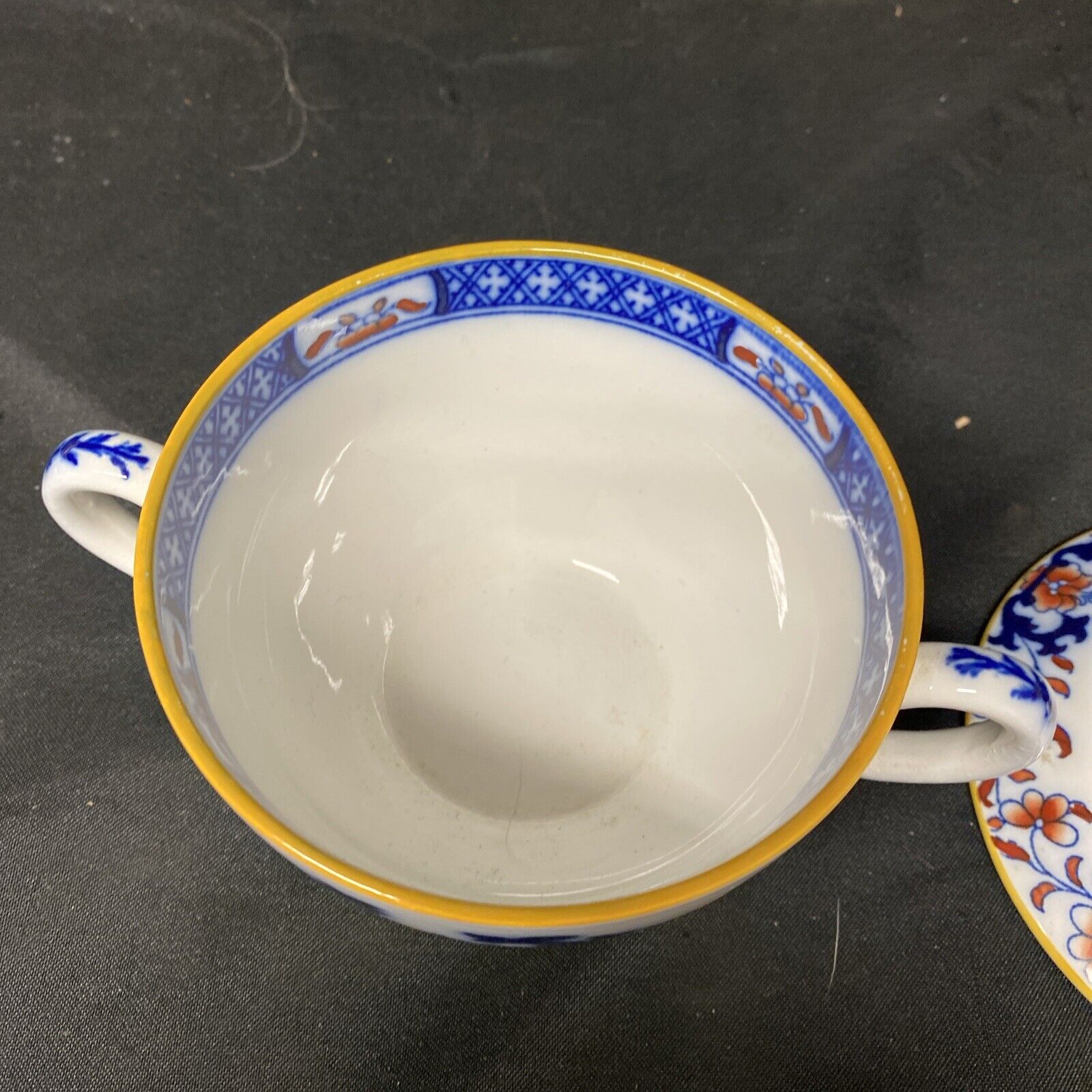 1860's MINTON Ceramic Imari bowl + Lid Floral Lyre England 15cm - (5239)