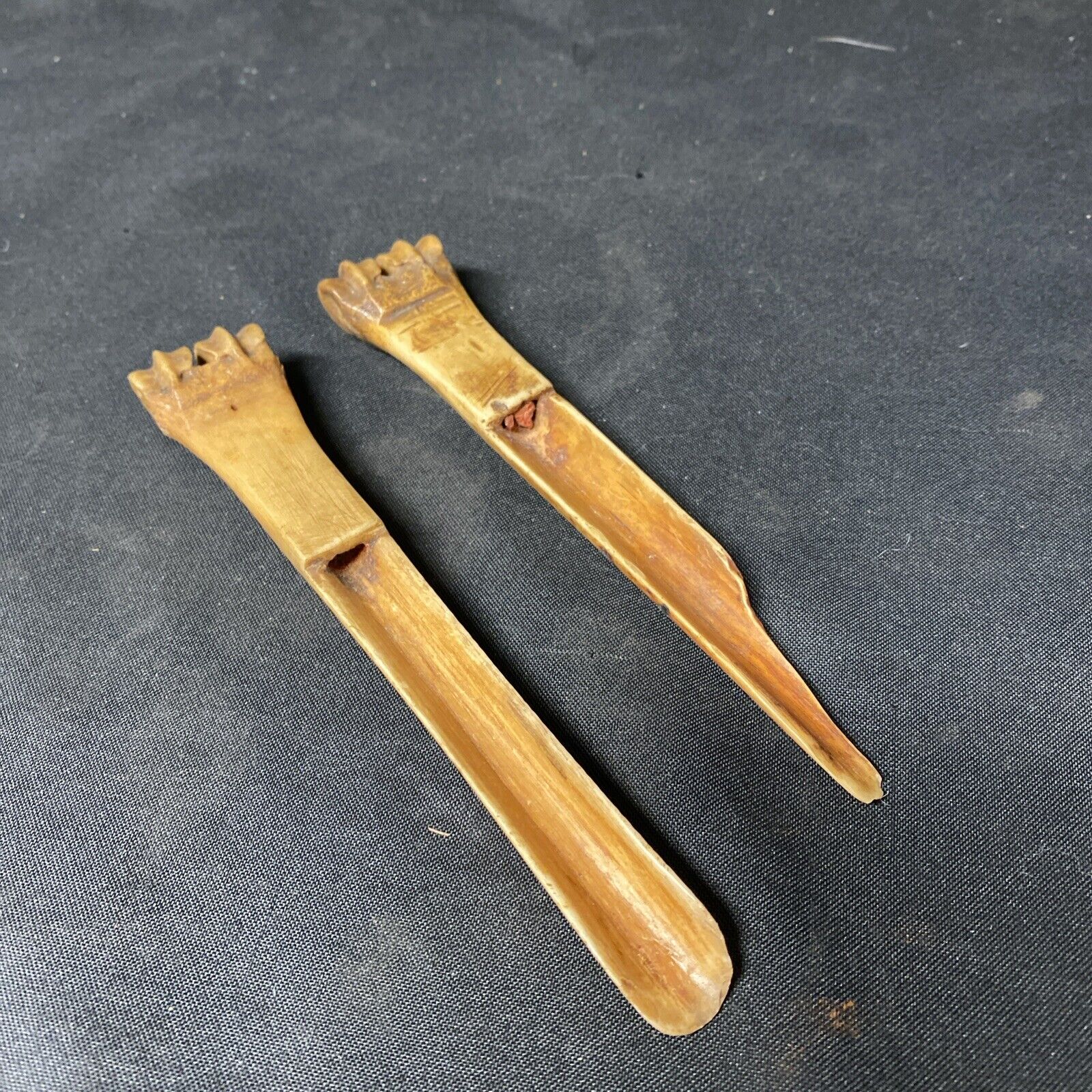 2 x Bovine Bone Apple Fruit Courer Antique Carved - (5375)