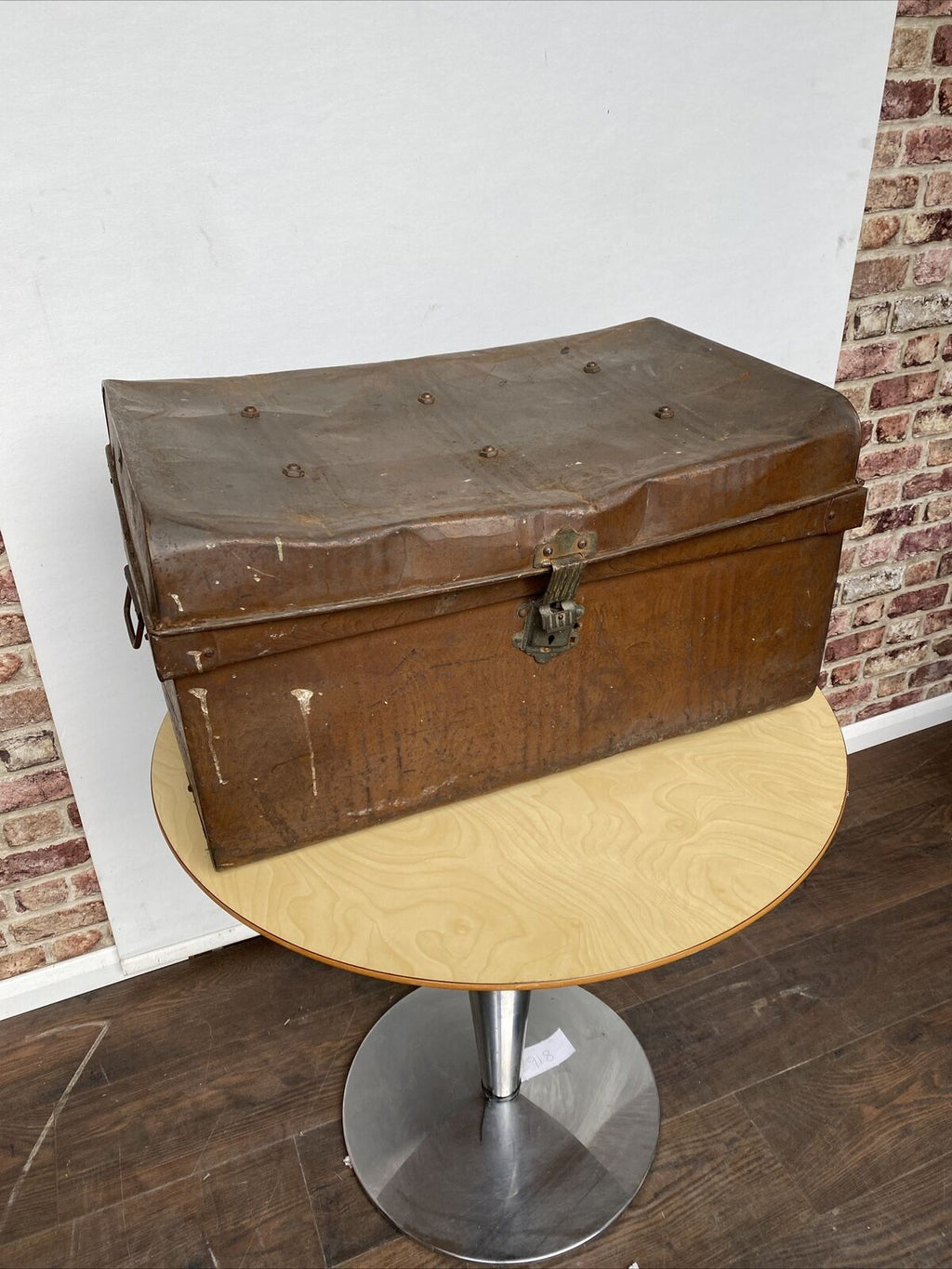 Medium Antique Steel Trunk Great for prop or display - (8051)