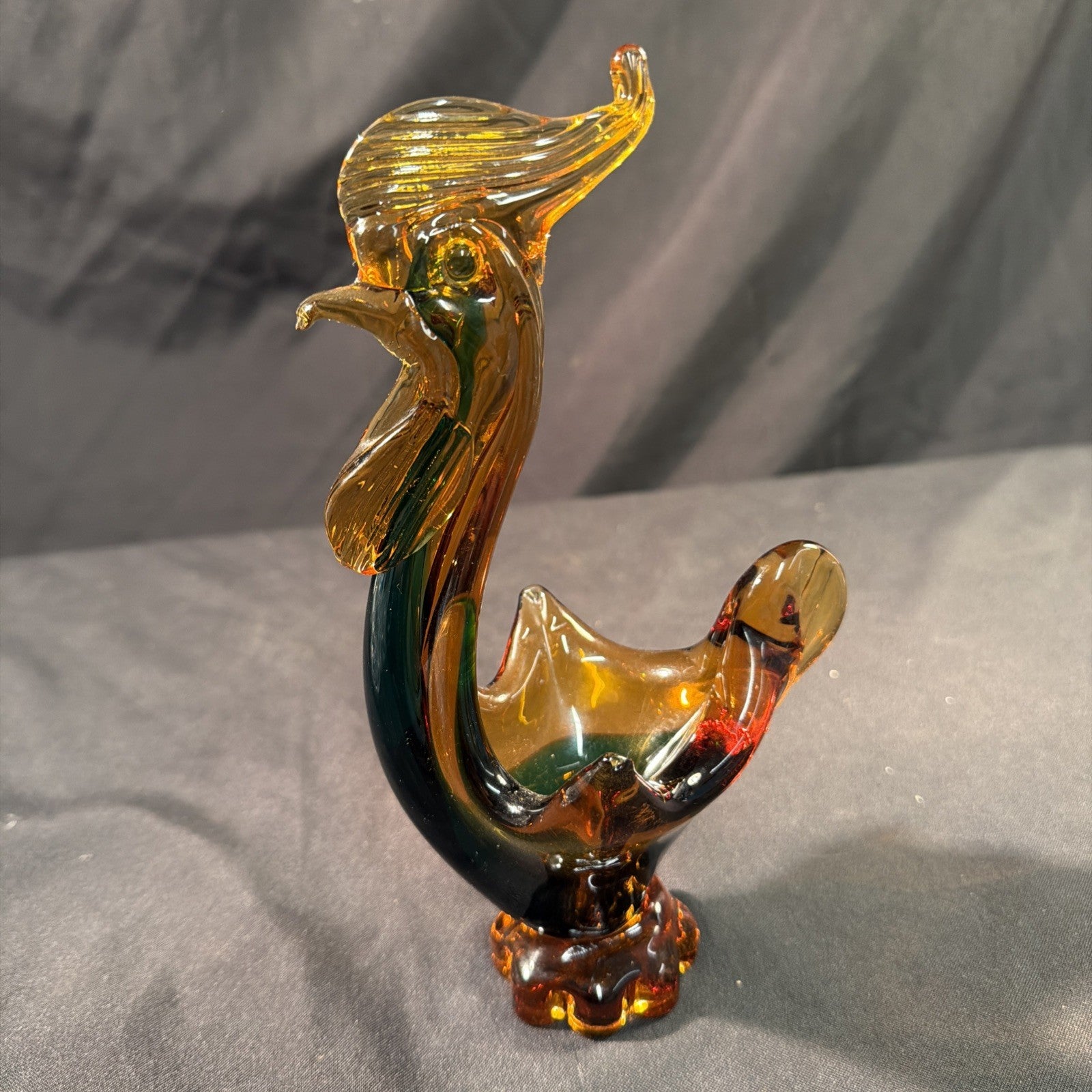 Licio Zanetti for Murano Amber & Blue glass Cockerel 1960's Vintage - (2079)