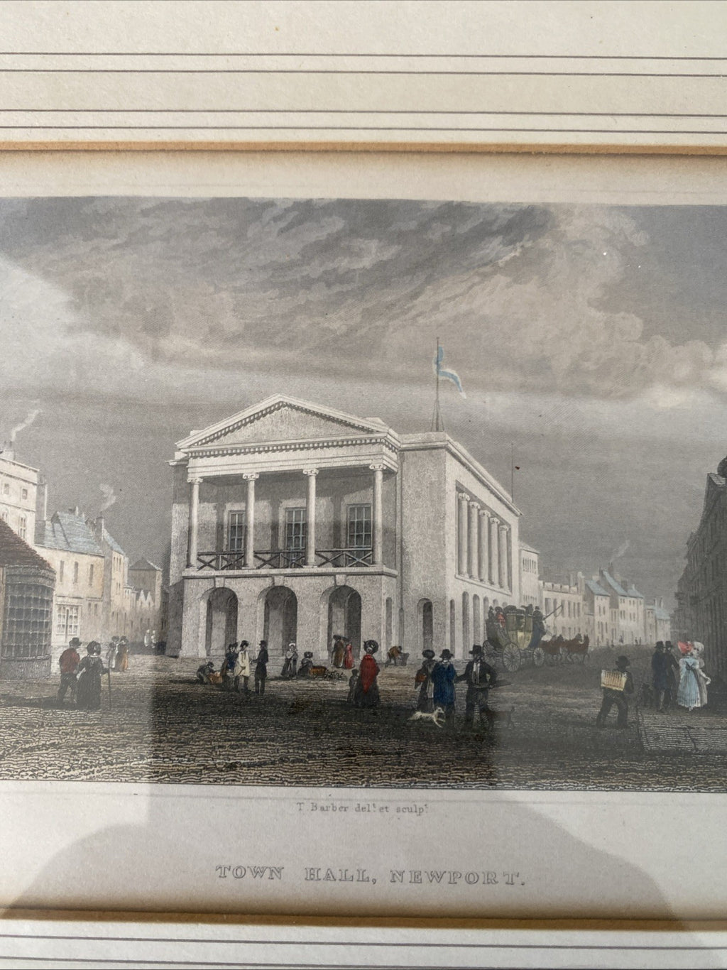 Thomas Barber 1834 original engraving - Town Hall Newport - Framed - (7005)