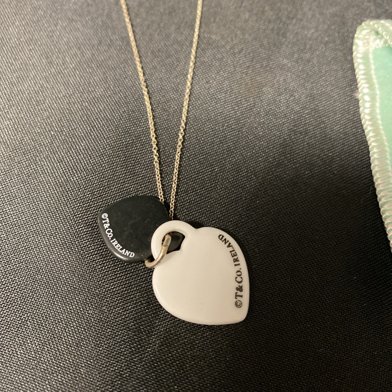 Tiffany & Co. Black White Ireland Bone China Double Heart Necklace (1670)