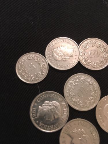 Switzerland 7 x 10 RAPPEN COIN + 1 x 5 Rappen - HELVETICA. 1960's & 1980's - (2820)