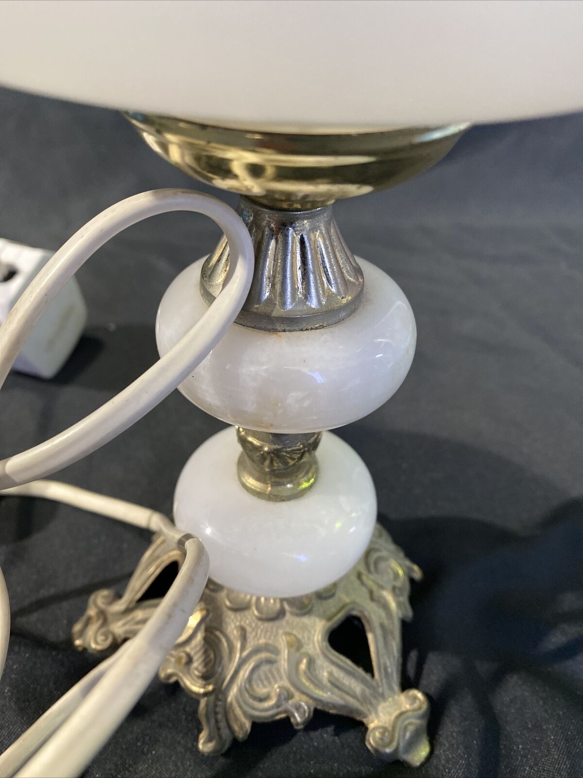 LAMP 1990's Brass and Onyx with Glass shade 30cm high - (8478)