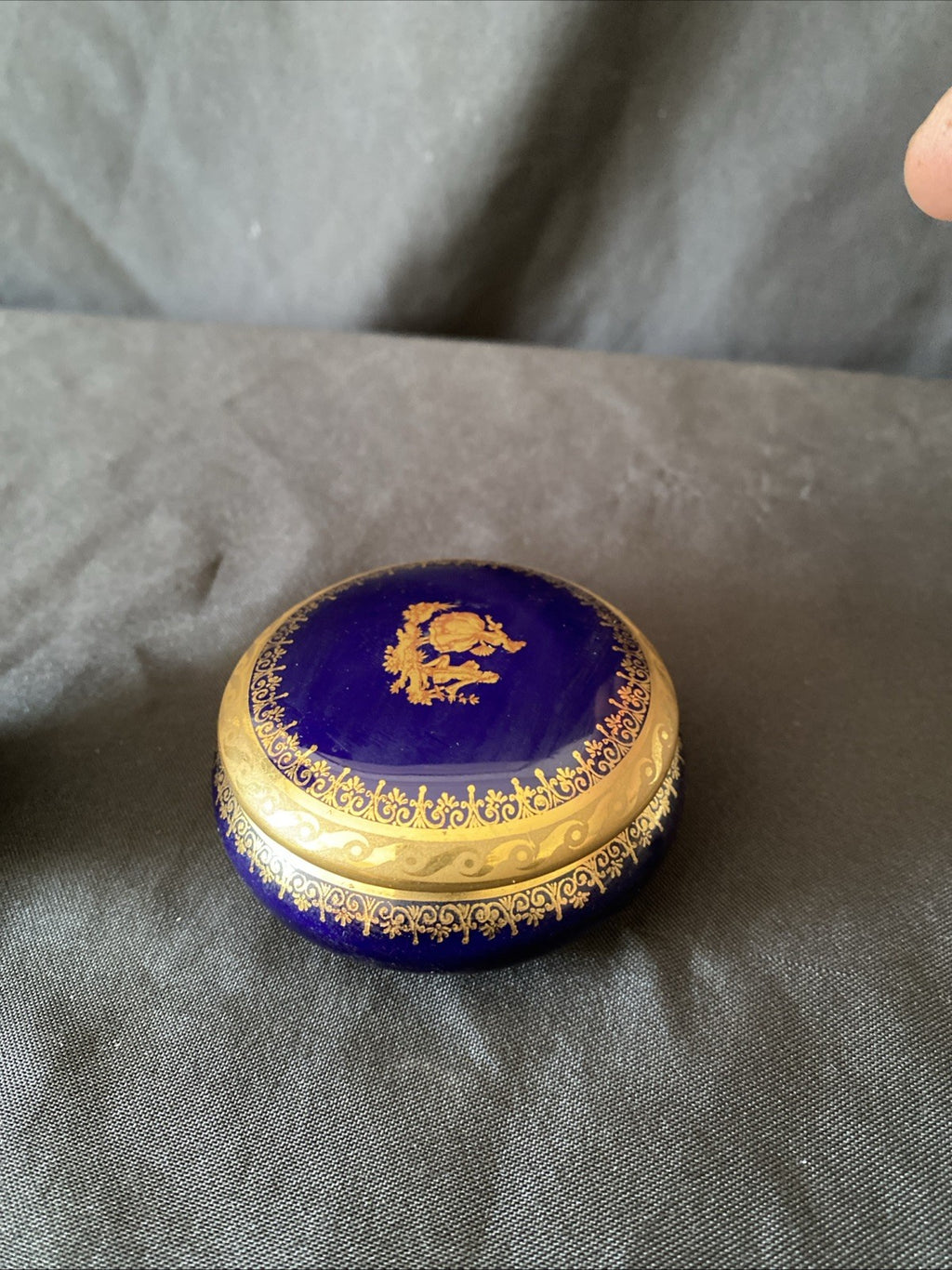 Limoges Castel France 22k Gold Bud Vase & Trinket pot cobalt blue gold (5455)