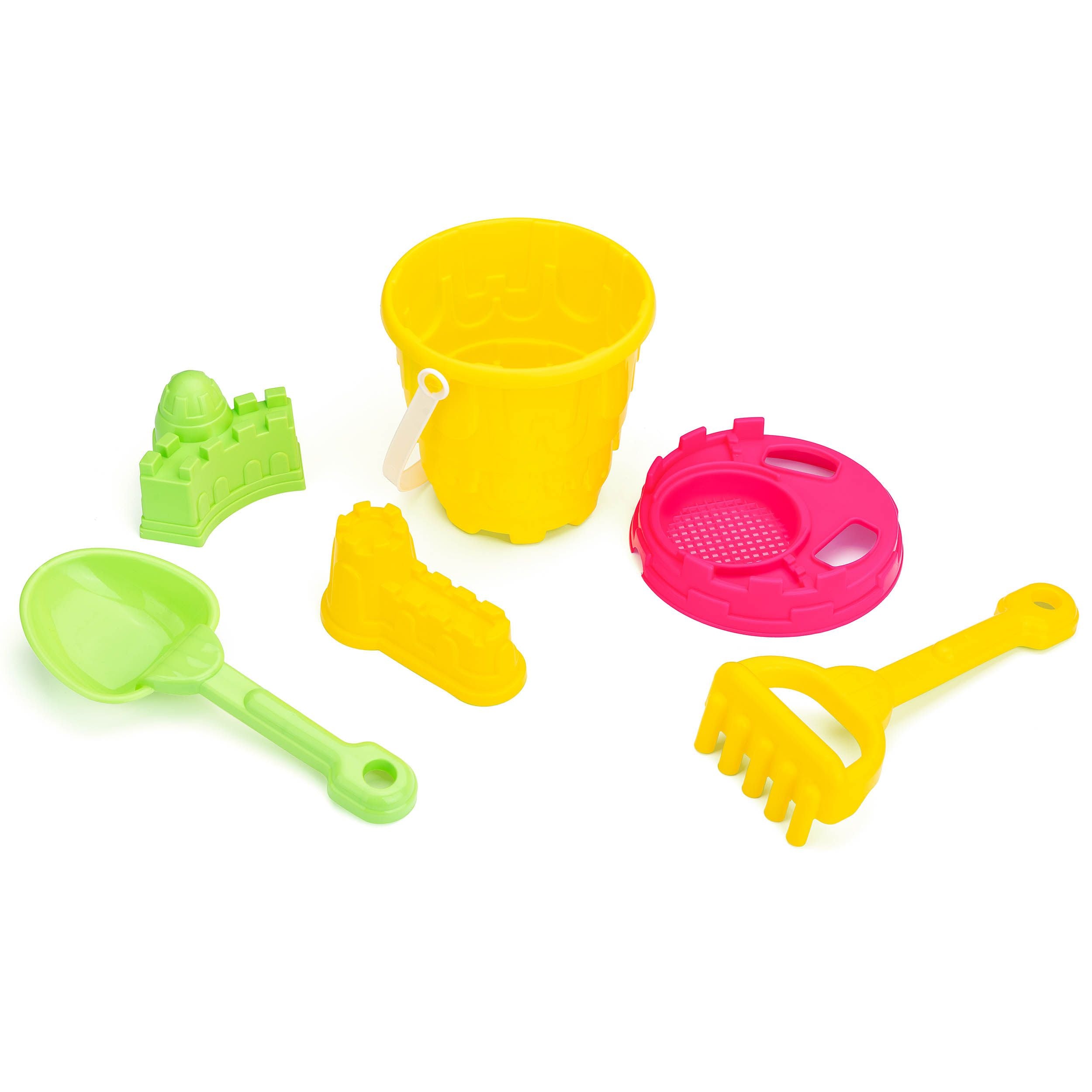 Sand Castle Bucket Set - 6 Pieces summer fun set Bucket Spade Moulds