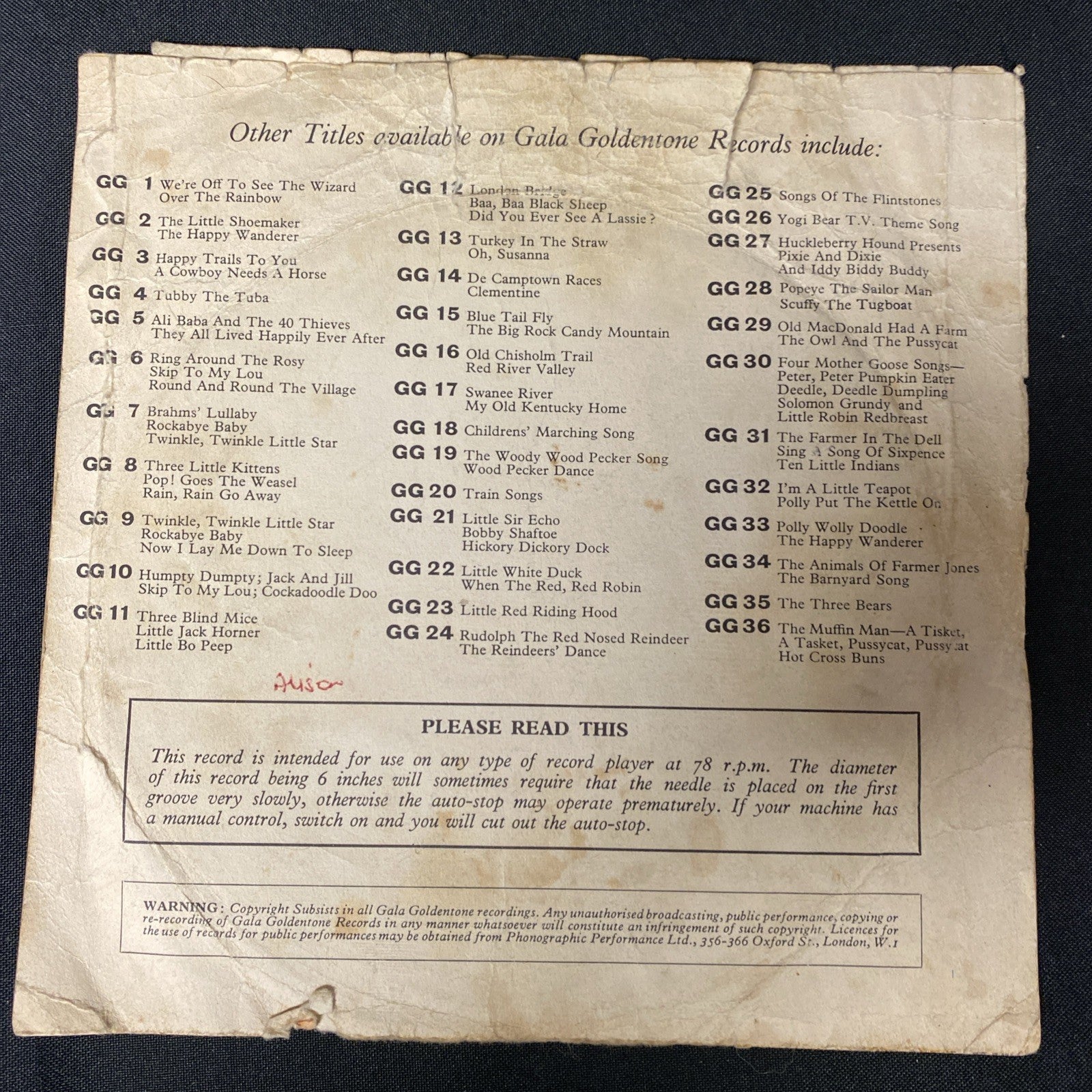 VINYL RECORD - Goldentone RED Vinyl I'm A Little Teapot / Polly kettle on - (1437)