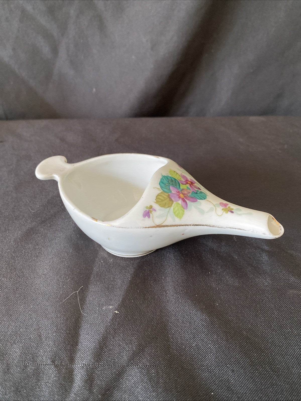 Antique Ceramic Invalid feeder Floral with Gilt 14.5cm wide - (5835)