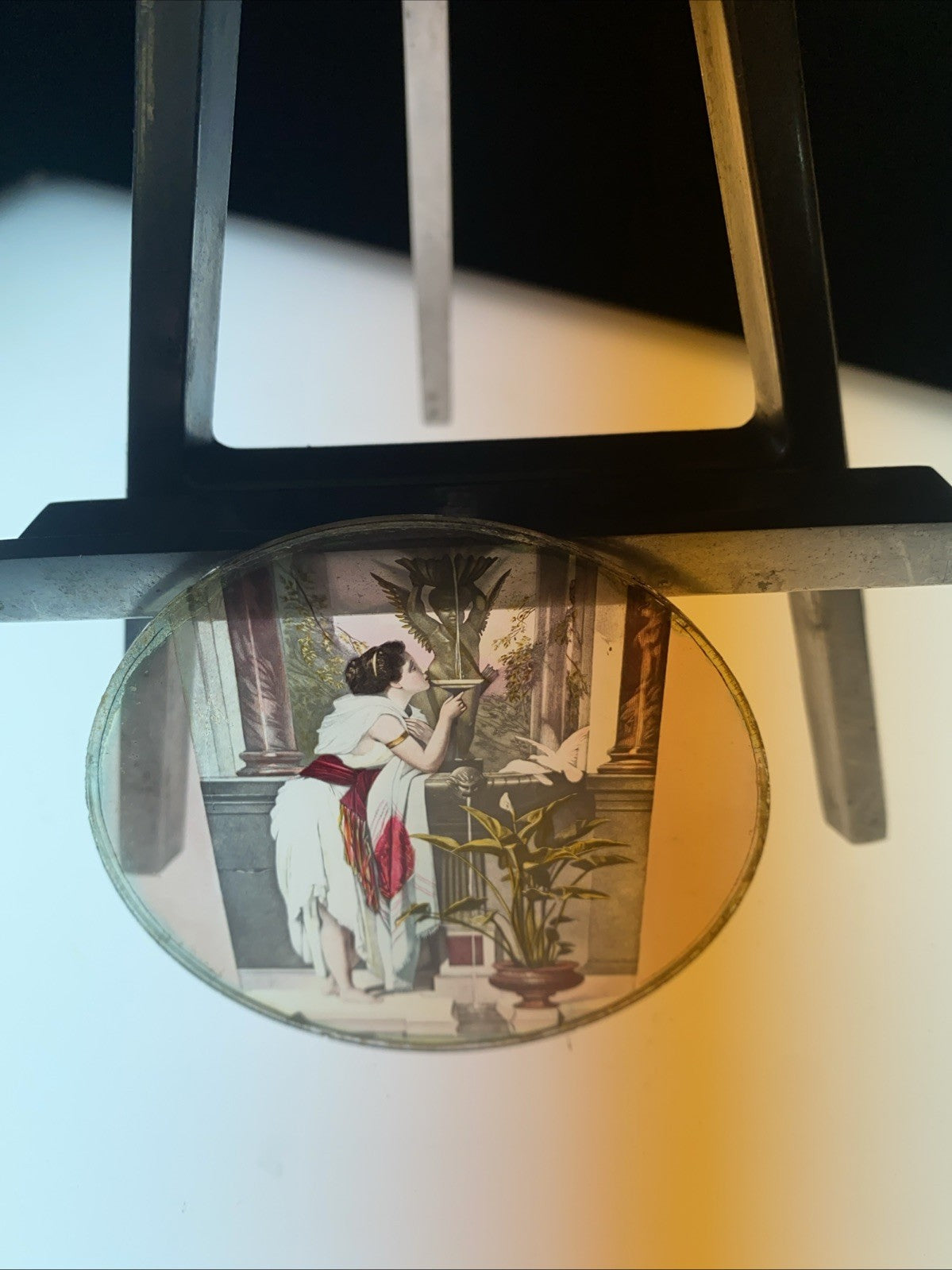 Magic Lantern Victorian Glass Round Handpainted Slide Grecian Woman (1119)