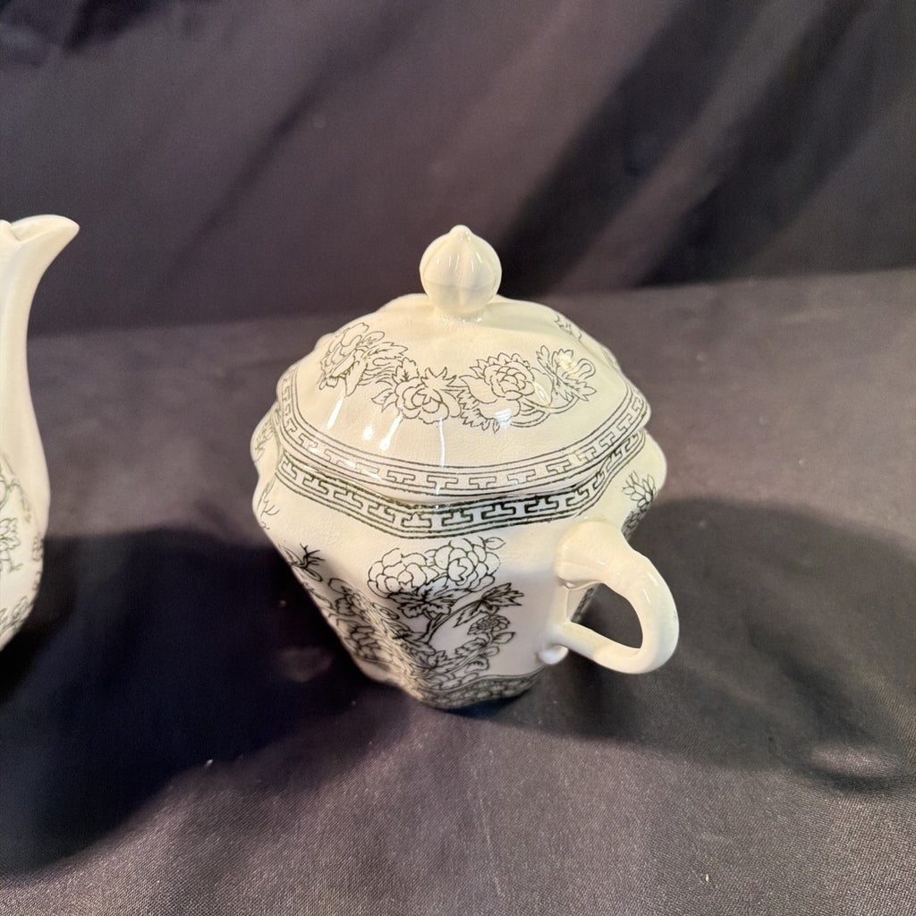 Coalport 1930's Black & White Indian Tree Teapot and Sugar Bowl - (2049)
