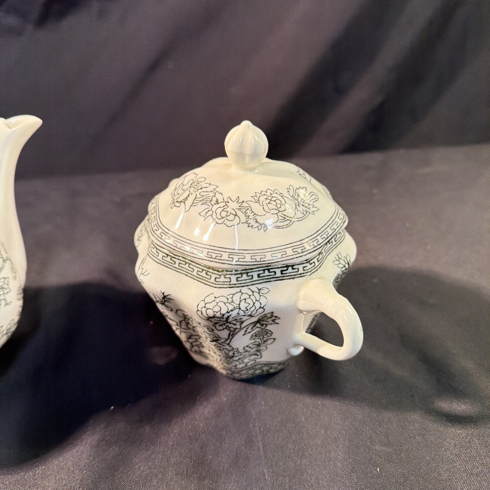 Coalport 1930's Black & White Indian Tree Teapot and Sugar Bowl - (2049)