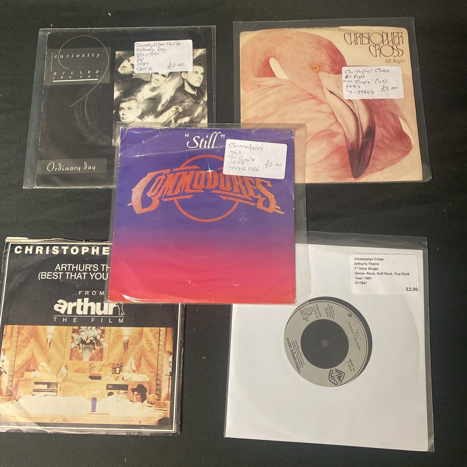 Vinyl Records 7" Singles 5x 80's Commodores & C. Cross / Curiosity (9473