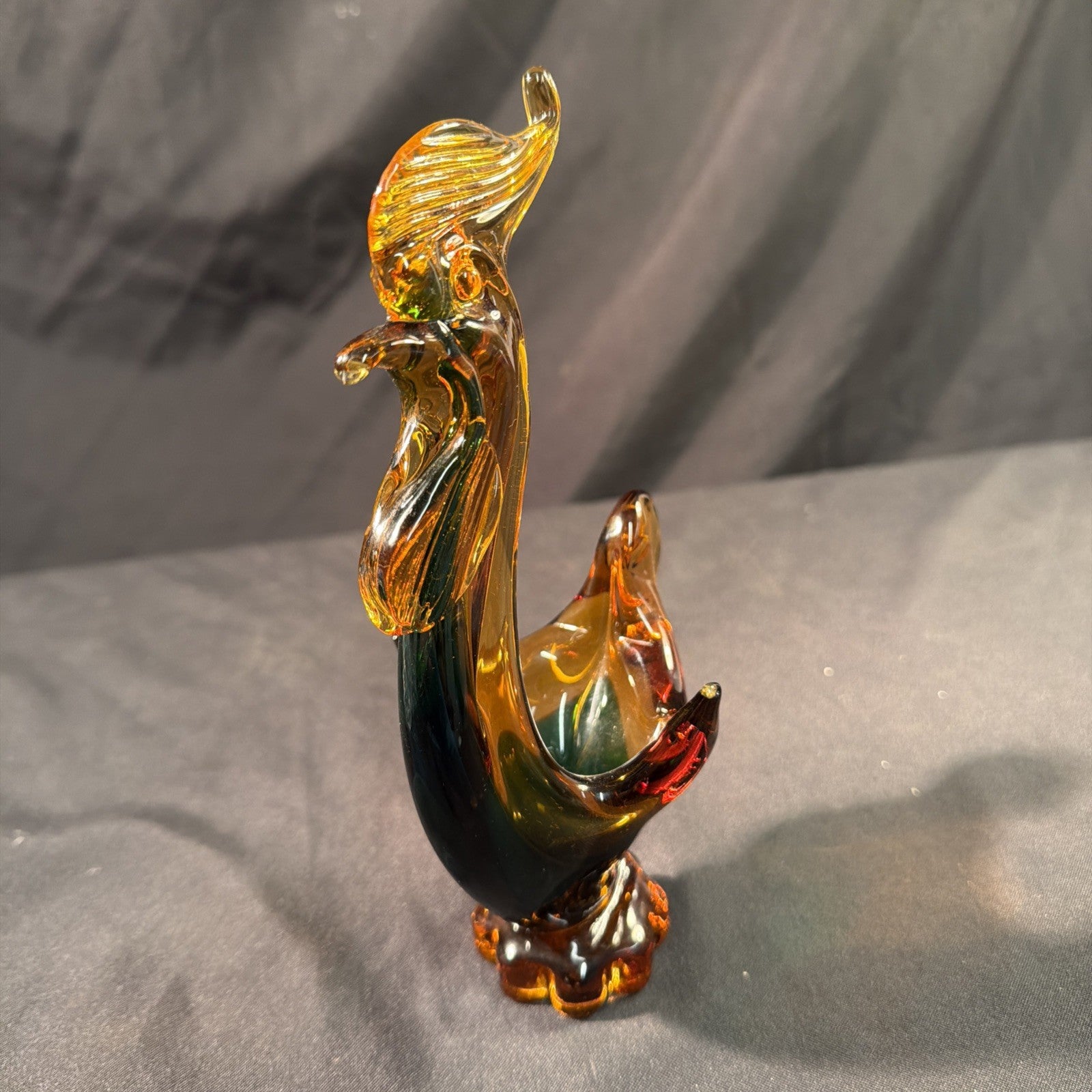 Licio Zanetti for Murano Amber & Blue glass Cockerel 1960's Vintage - (2079)