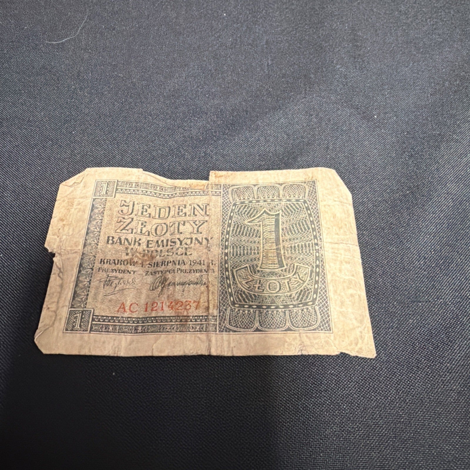 Bank Note Antique Poland 1 Zeoty Jeden Circulated 1941 - (2318)
