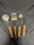 Vintage 1970's Hong Kong made 4 piece Utensill Set Wooden Handles - (1809)