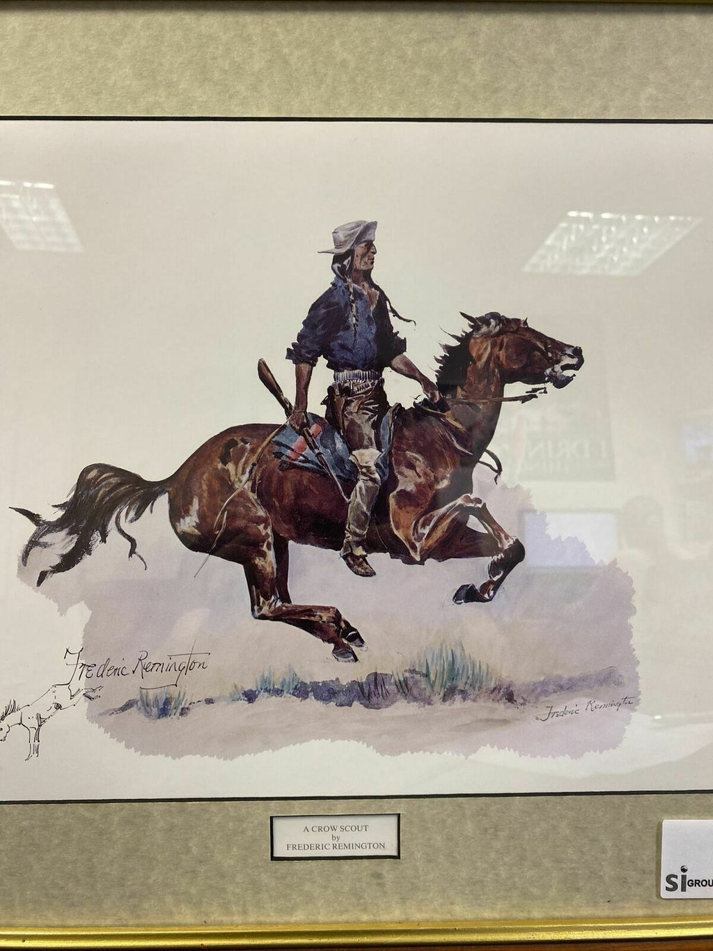 Frederic Remington A Crow Scout Watercolour print signed by Eugene Field  (7820