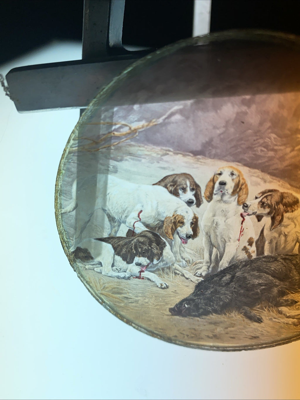 Magic Lantern Victorian Glass Round Handpainted Slide The Boar Hunt (1160)