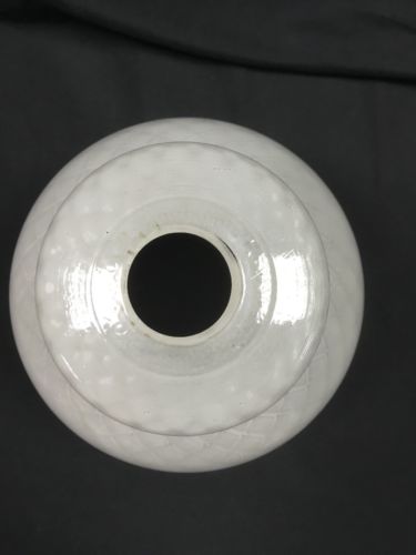 Vintage white glass lamp shade green fluted edge - (6630)