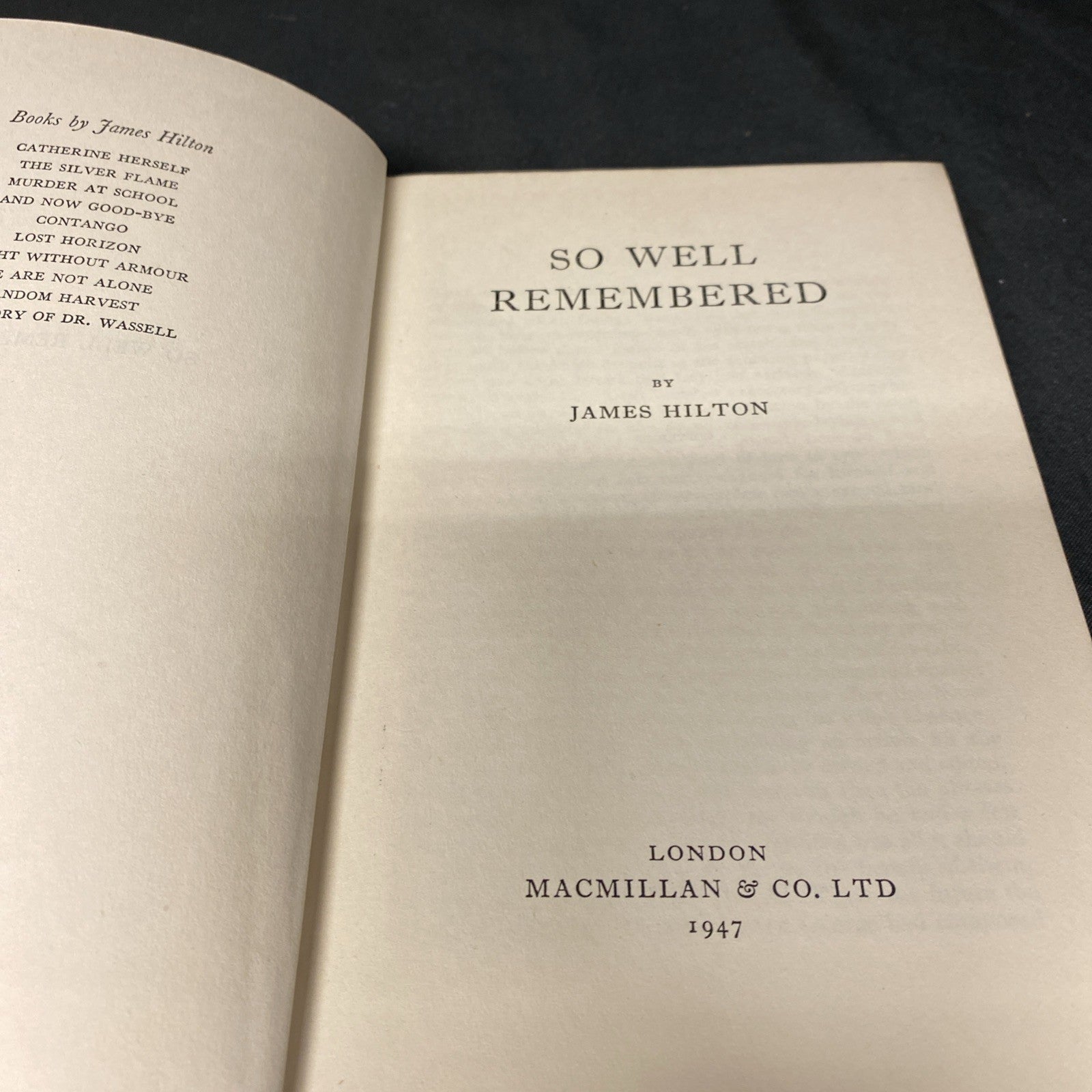 Book - So Well Remembered - James Hilton 1947 - (1651)