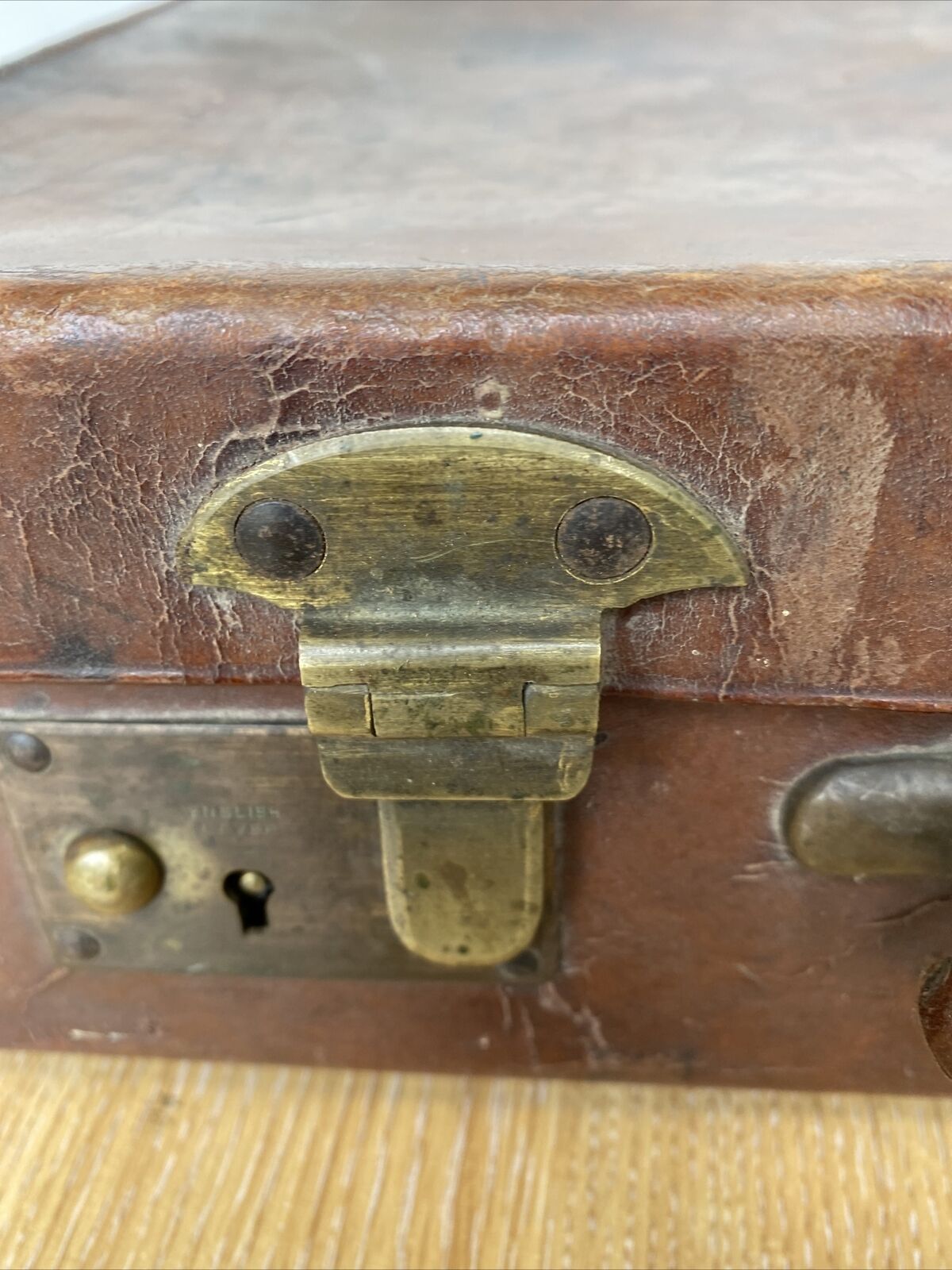 Antique Leather Briefcase- Heavy Leather needs work British made - (8299)