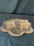 Vintage Pressed Glass Dressing Table Set Pink Tray, Pot, Trinket bowl - (5459)