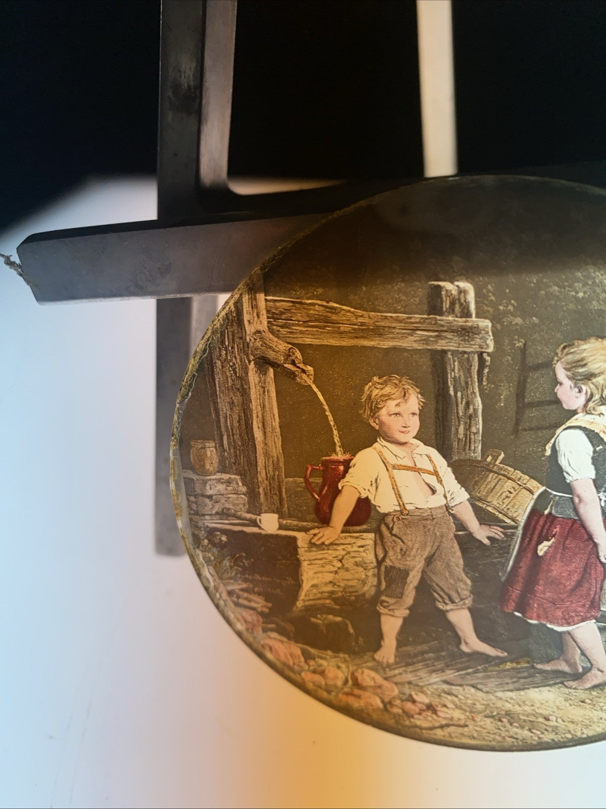 Magic Lantern Victorian Glass Round Handpainted Slide Meeting at the well (1103)