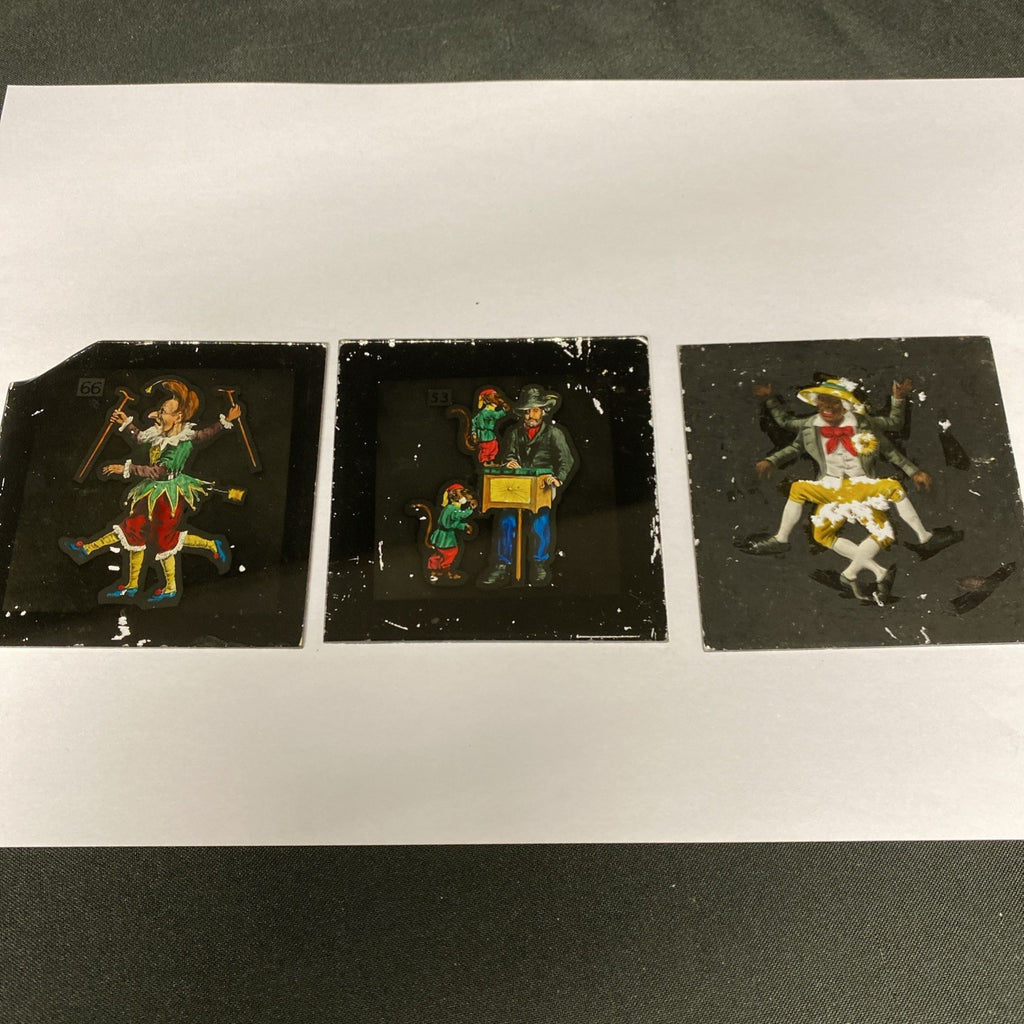 Magic Lantern Victorian Glass Square Handpainted Circus x 3 Slides (1064)
