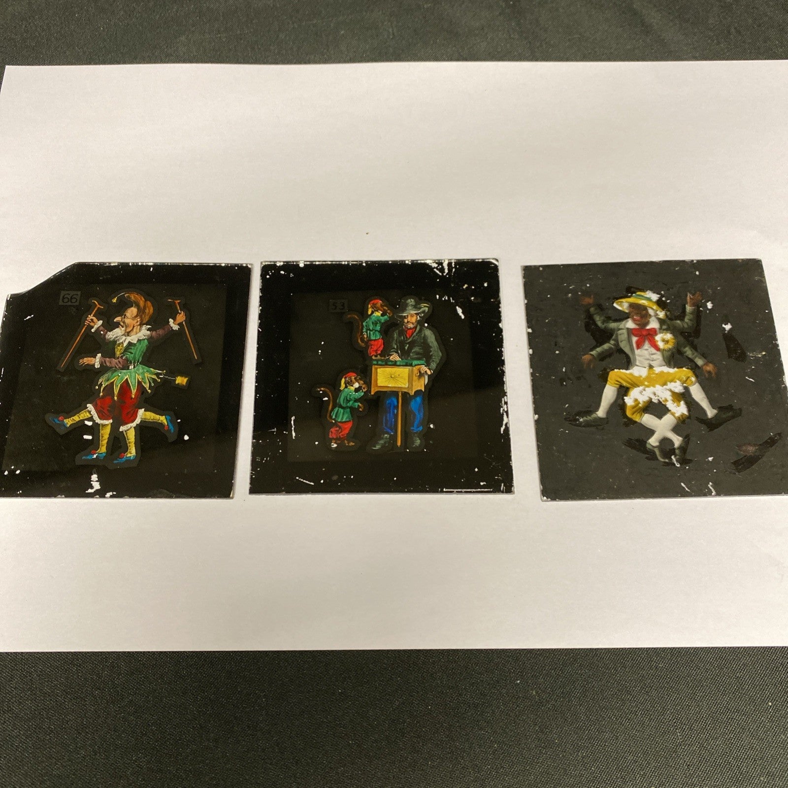 Magic Lantern Victorian Glass Square Handpainted Circus x 3 Slides (1064)