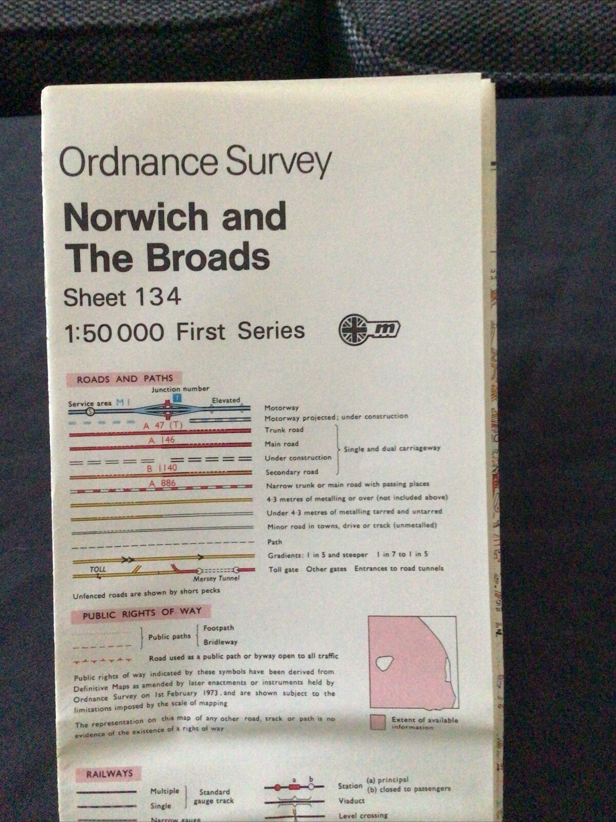 MAP - Ordnance Survey 1:50 1st Series 1974 -Norwich and The Broads #134 - (8711