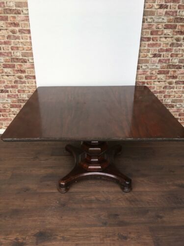 Antique Mahogany Very large square reception table on octagonal baluster column