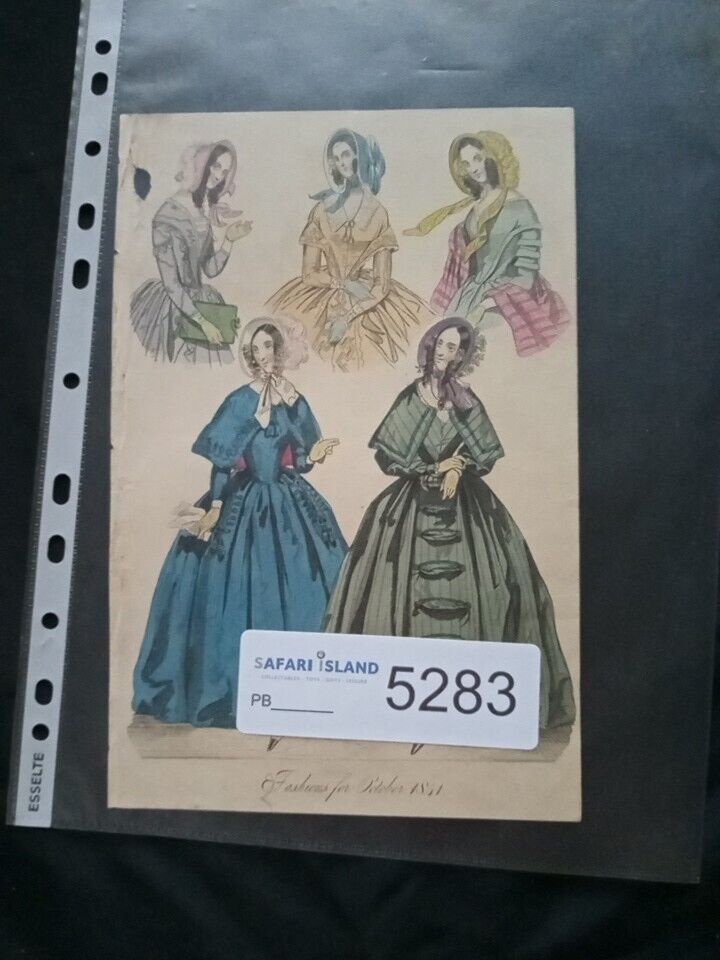 Victorian Regency London Fashion Engraving Plate Antique October 1841 - (5283)