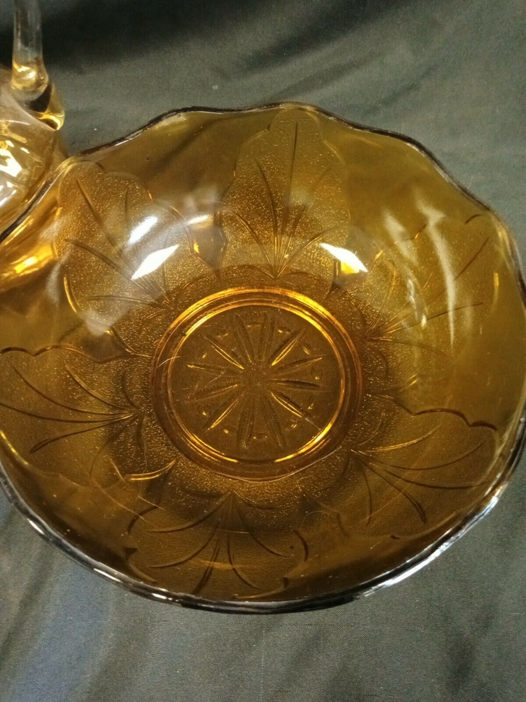Vintage Large Amber glass bowl and Jug Stamped England - (7973)