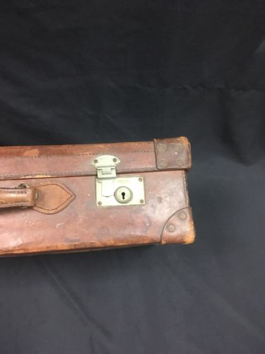 Antique Leather heavy suitcase - "AGANDCO" Locks - Automobilia Film Props -(2713