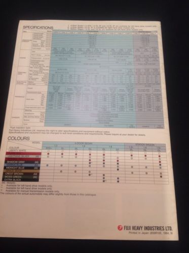 Subaru 4 Door Sedan Wagon GT - 1984 - Car Brochure Leaflet - (319)