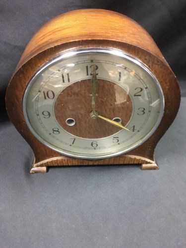 Antique CLOCK Mantle pendulum nice oak glass case complete - (2879)