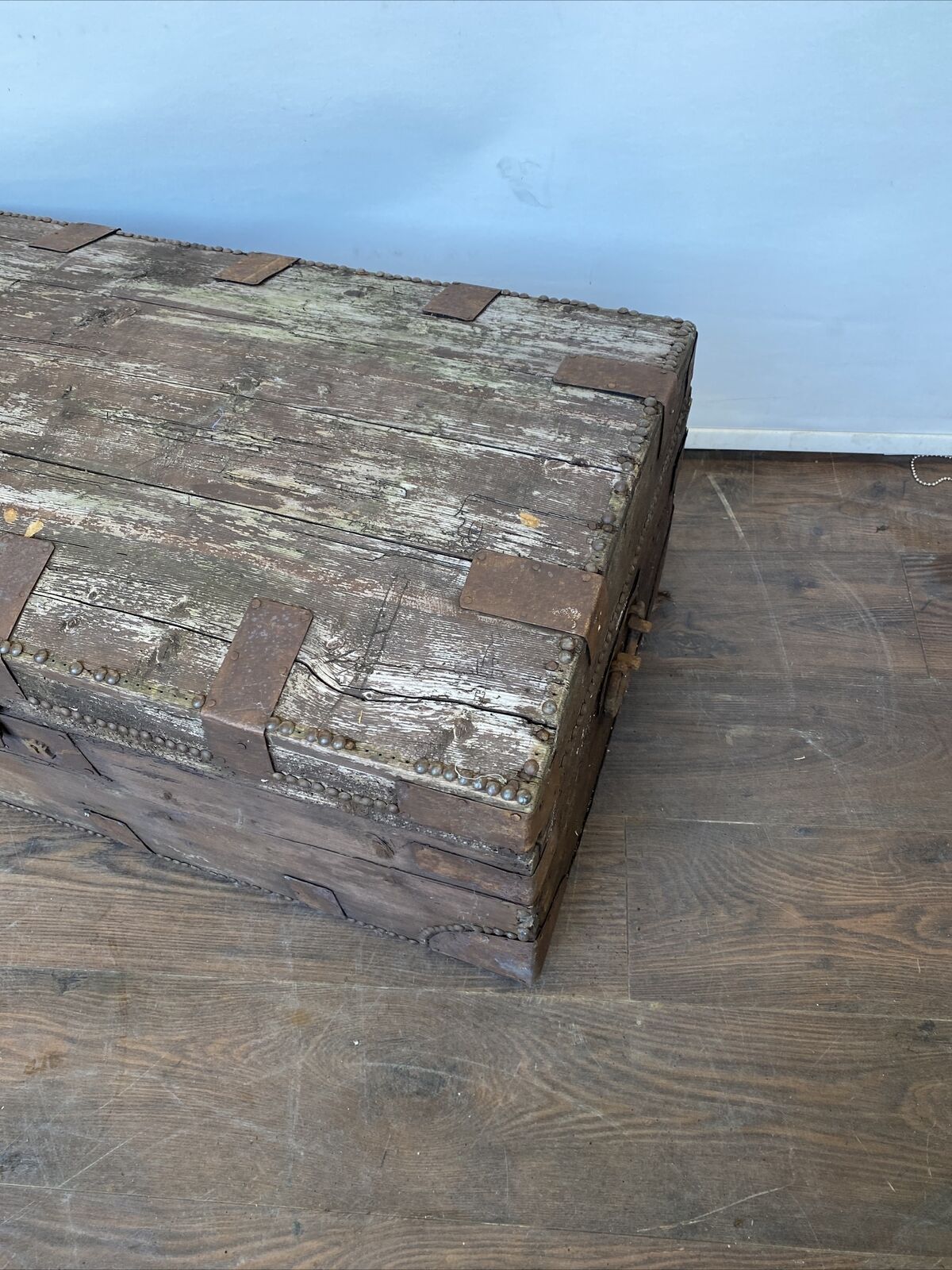 Antique Metal Bound Wooden Truck Early 1800's ORIGINAL - (8047)