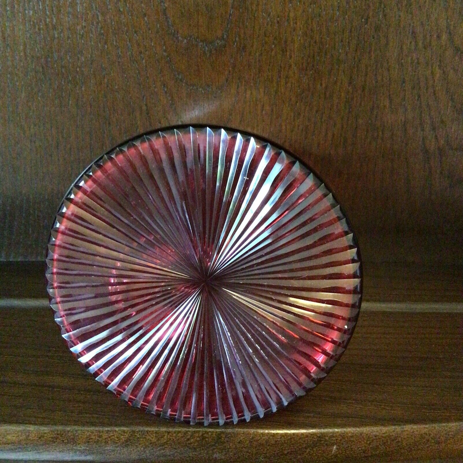 Antique wide bottom Cranberry Glass jug 5.5" high - (9775)