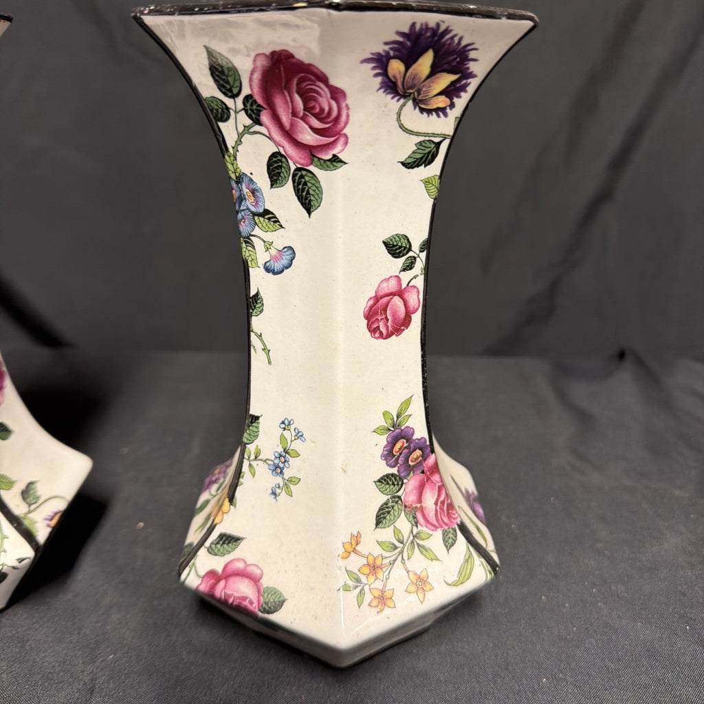 Delton Ware Burslem Rose Trellis 1904 - 1910 Pair of Vases - (1877)