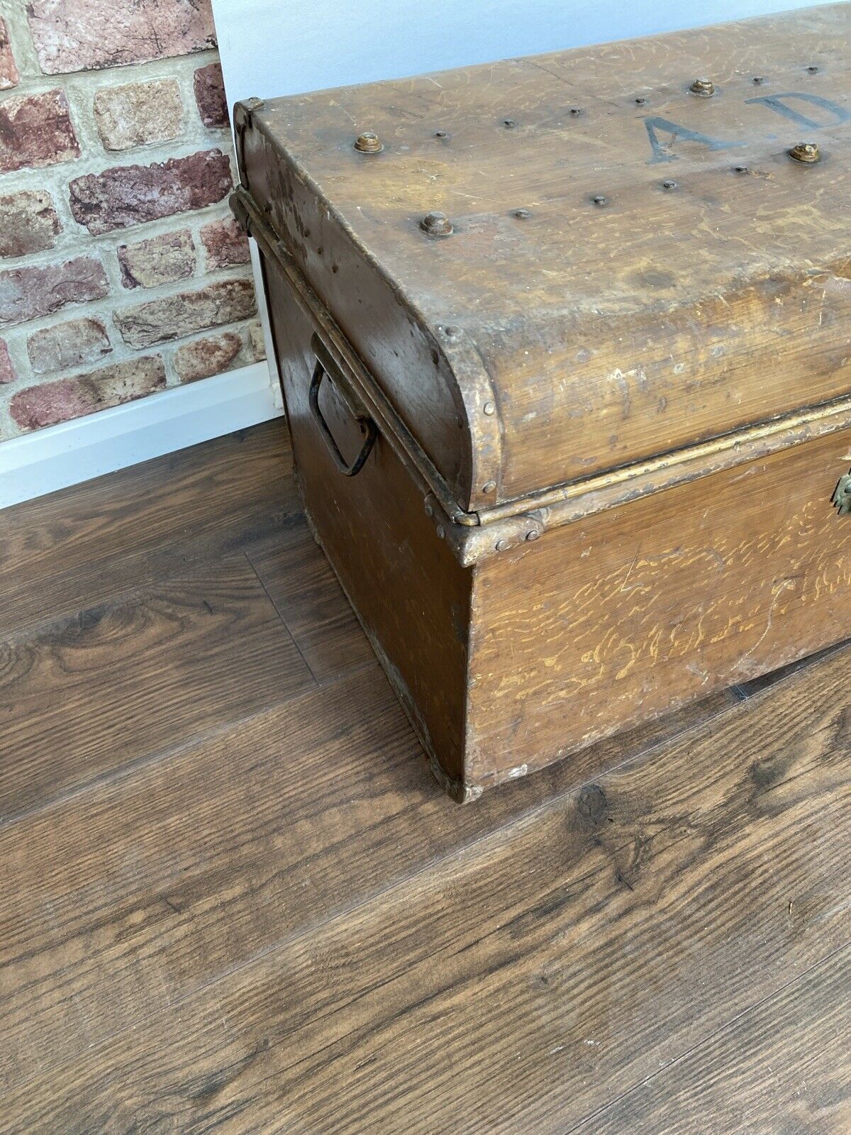 Vintage Large Metal Trunk Evans & Matthews Bull St. Birmingham - (6881)