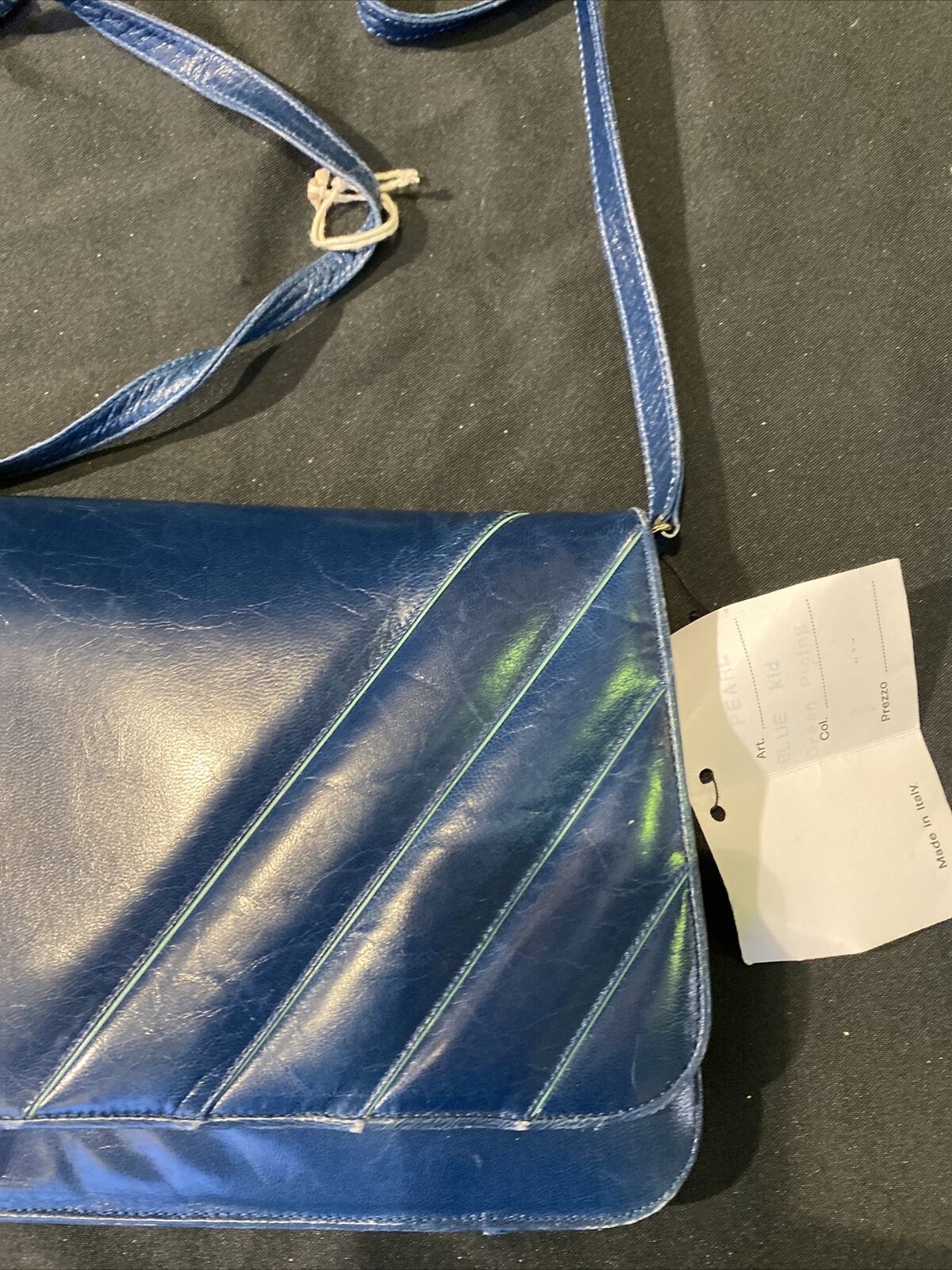 Vintage A Jones & Sons blue kid leather Handbag with green piping - (8427)