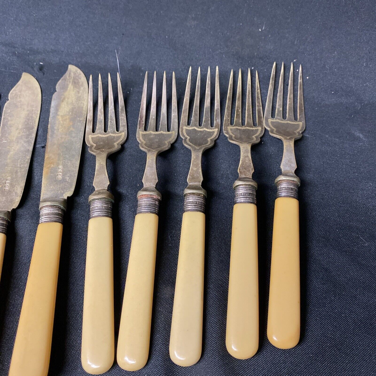 10 Piece Bone Handled Fish Knife and Fork EPNS Vintage Cutlery Set - (5350)