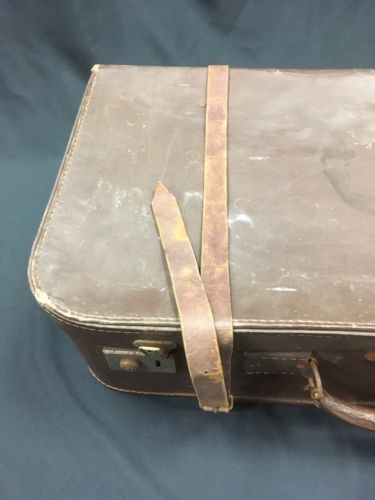 Antique Vulcan Leather Suitcase - Large prop theatre use - (2782)