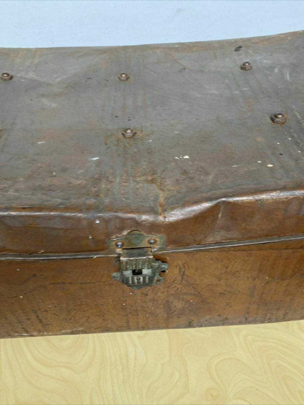 Medium Antique Steel Trunk Great for prop or display - (8051)