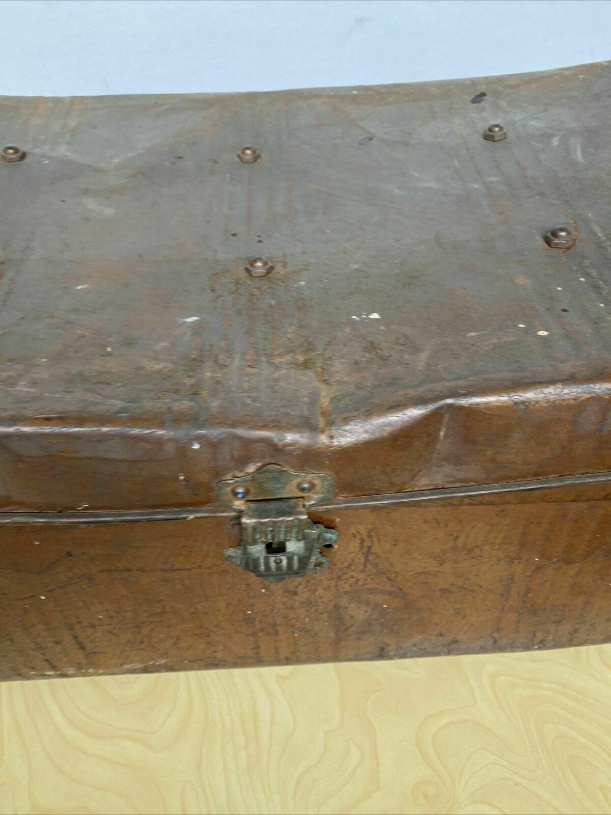 Medium Antique Steel Trunk Great for prop or display - (8051)