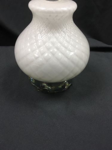 Vintage white glass lamp shade green fluted edge - (6630)