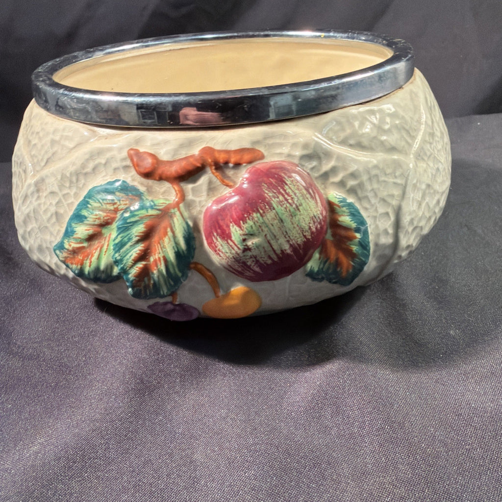 Shorter and Son Ltd Majolica Berries Vintage Bowl with metal rim - (2099)