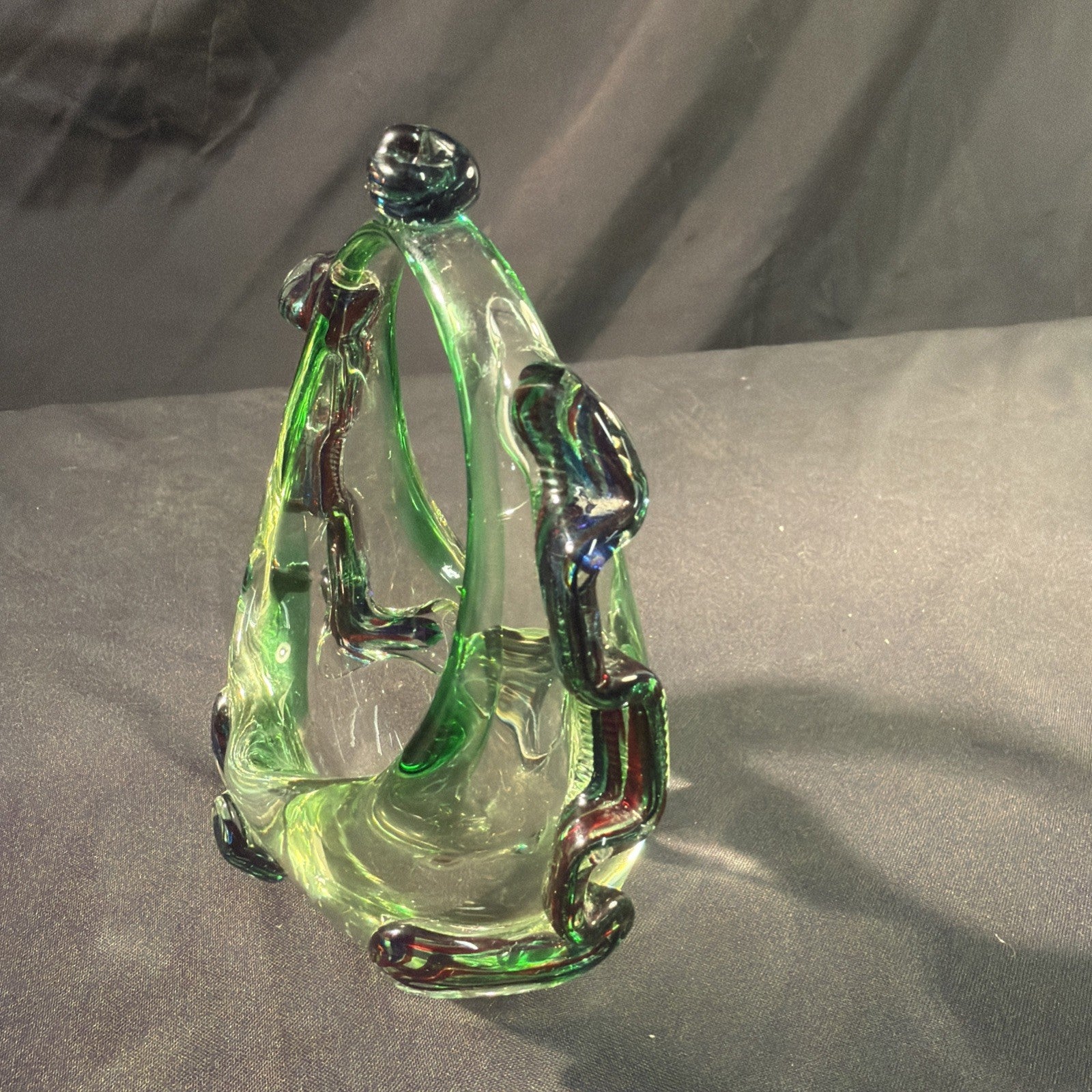 Murano Red Blue and Green Glass Basket ornament vintage 1970's - (2086)